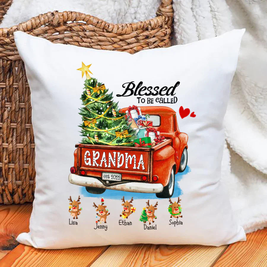 Blessed to be called Grandma Christmas Tree Truck Reindeer Indoor Pillow