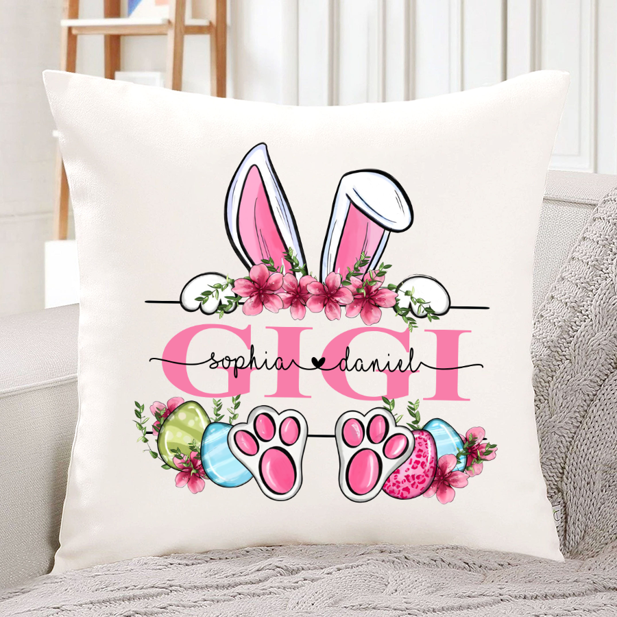 Gigi Bunny And Kids, Gift For Grandma, Grammy, Mama, Nana, Mimi, Mother Day CTH01 Indoor Pillow