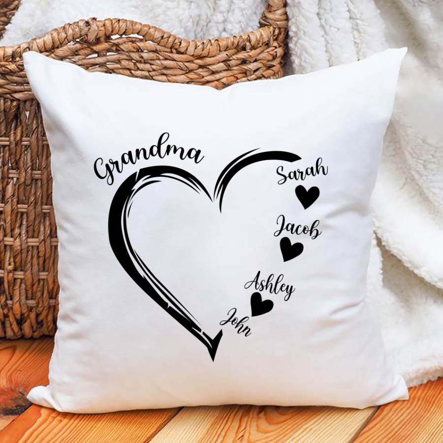 Grandma and Grandkids Heart , Grandma Heart Shirt, Custom Nana Shirt, Grandma and Grand Kids Indoor Pillow