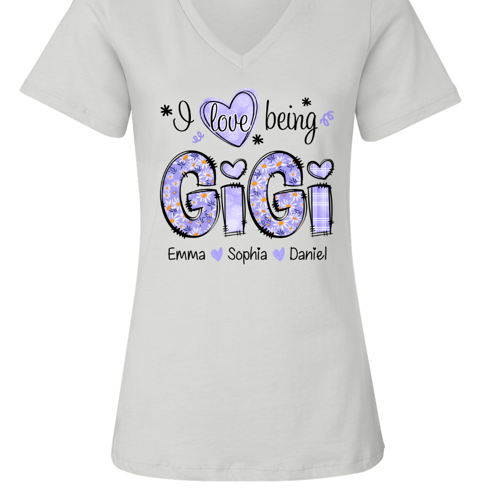 I Love Being Gigi Daisy Purple With Grandkids Mother's Day TH V-Neck