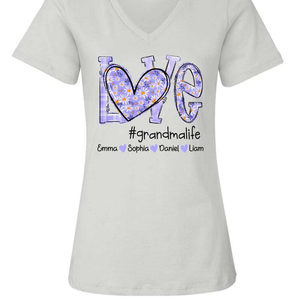 Love Daisy Purple Grandma Life With Kids TH V-Neck
