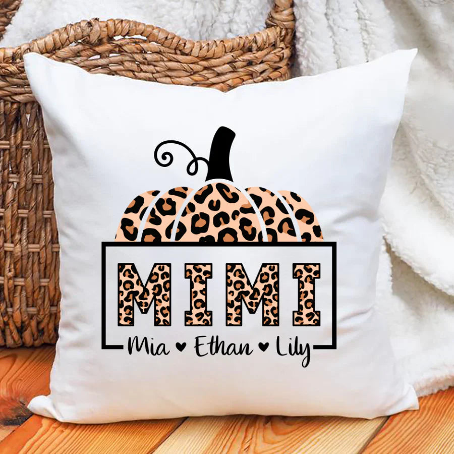 Mimi And Grandkids Pumpkin Leopard Indoor Pillow