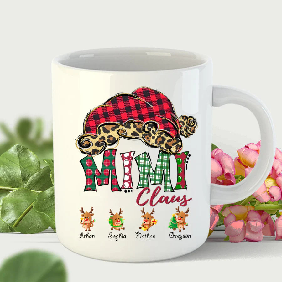 Mimi Claus With Grandkids Names Christmas Reindeer Mug