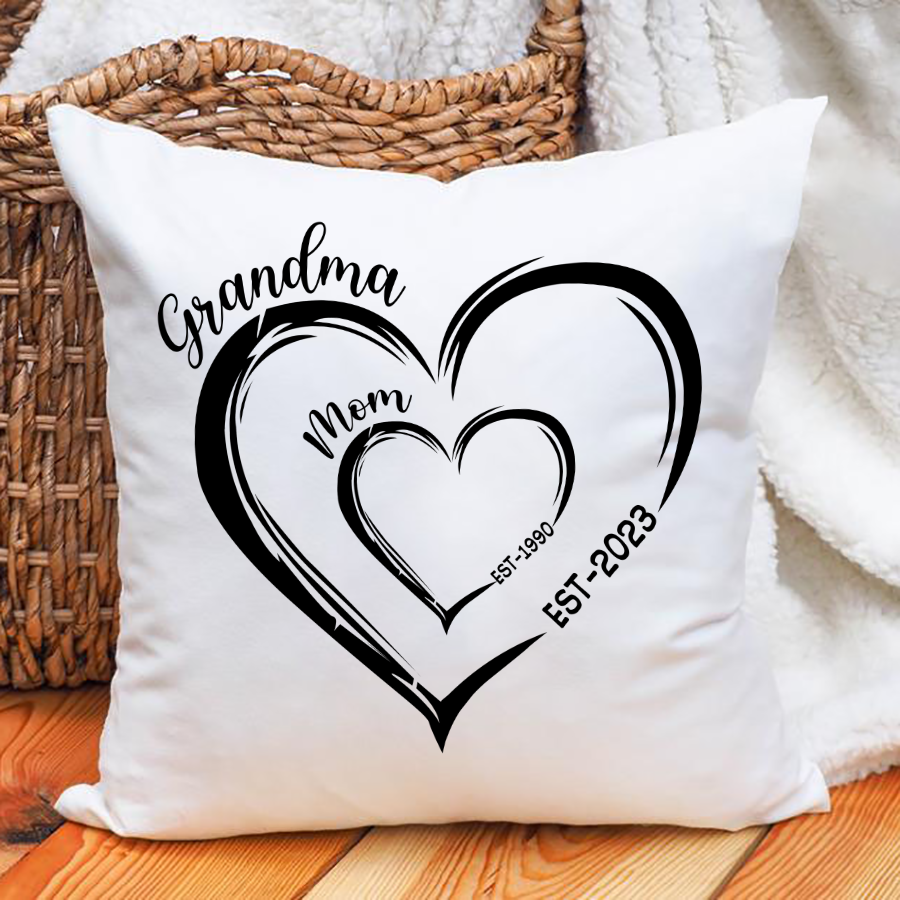 Mom Est Grandma Est Hearts, Best Mother's Day Gift Indoor Pillow