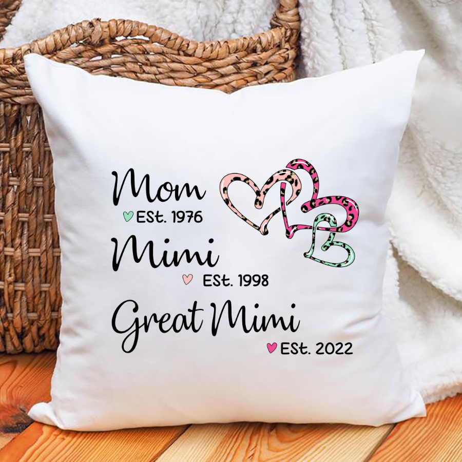 Mom Est Mimi Est Great Mimi Heart Leopard Indoor Pillow