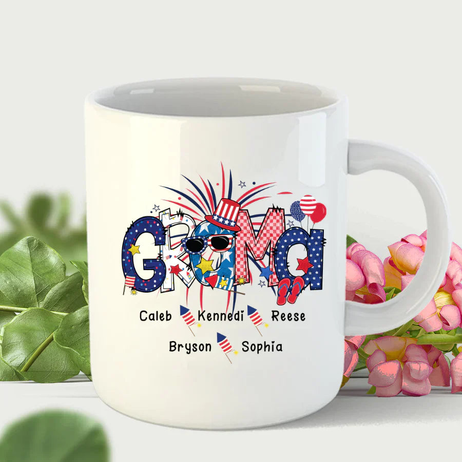 Patriotic Doodle 4th Of July GRAMA And Grandkid CTH01 Mug