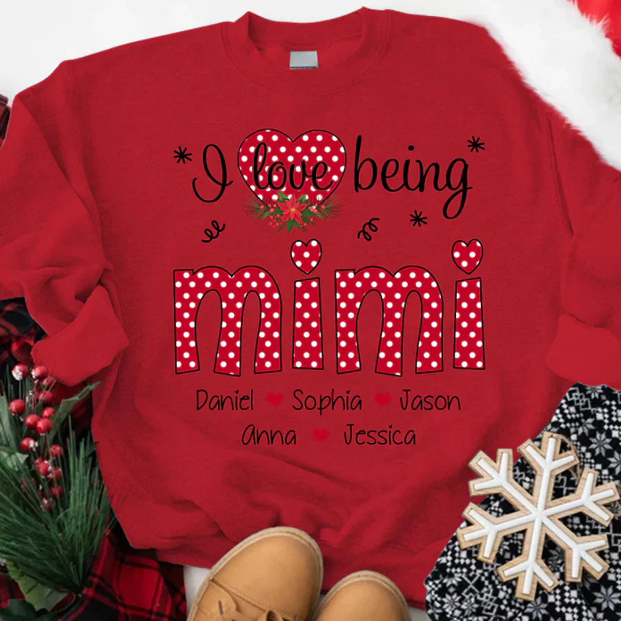 Personalized I love being Mimi Grandma Heart Grandkid Names 2022 Sweatshirt