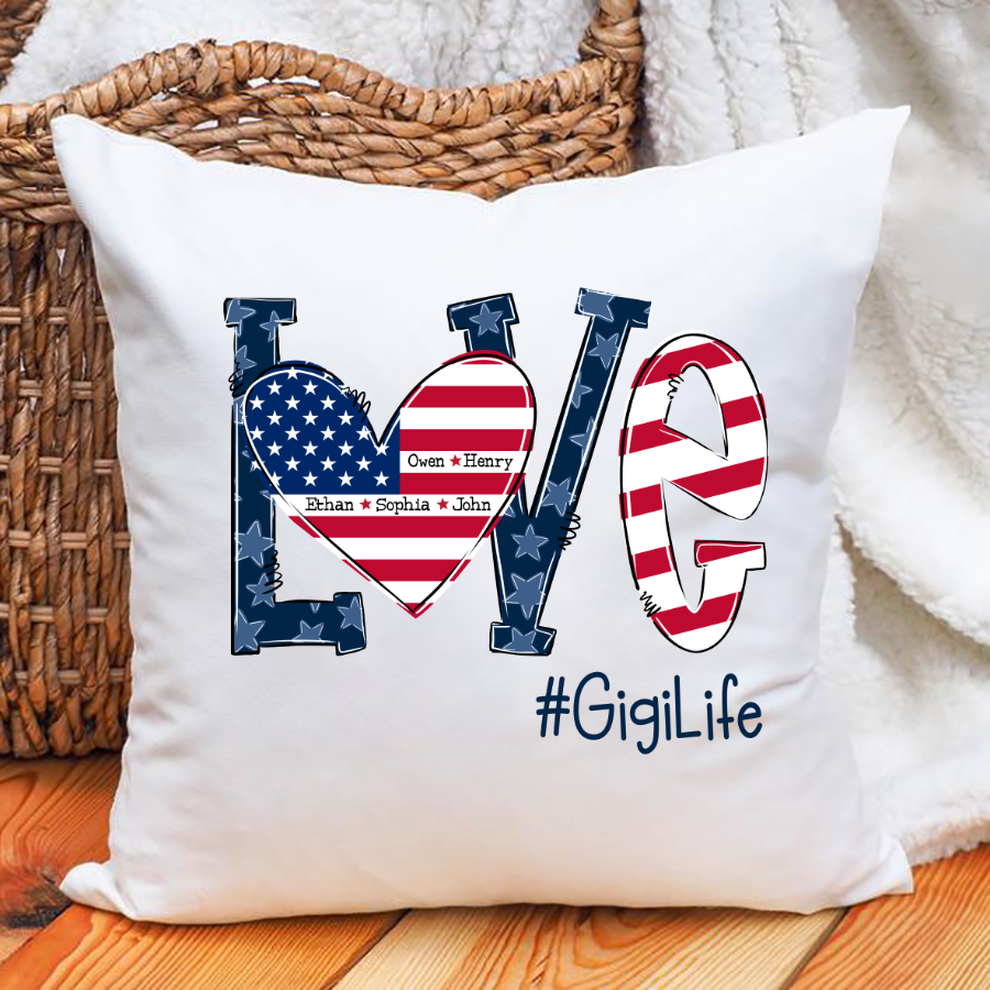 Personalized Love Gigi Life American Flag Indoor Pillow