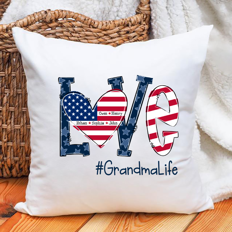 Personalized Love Grandma Life American Flag Indoor Pillow