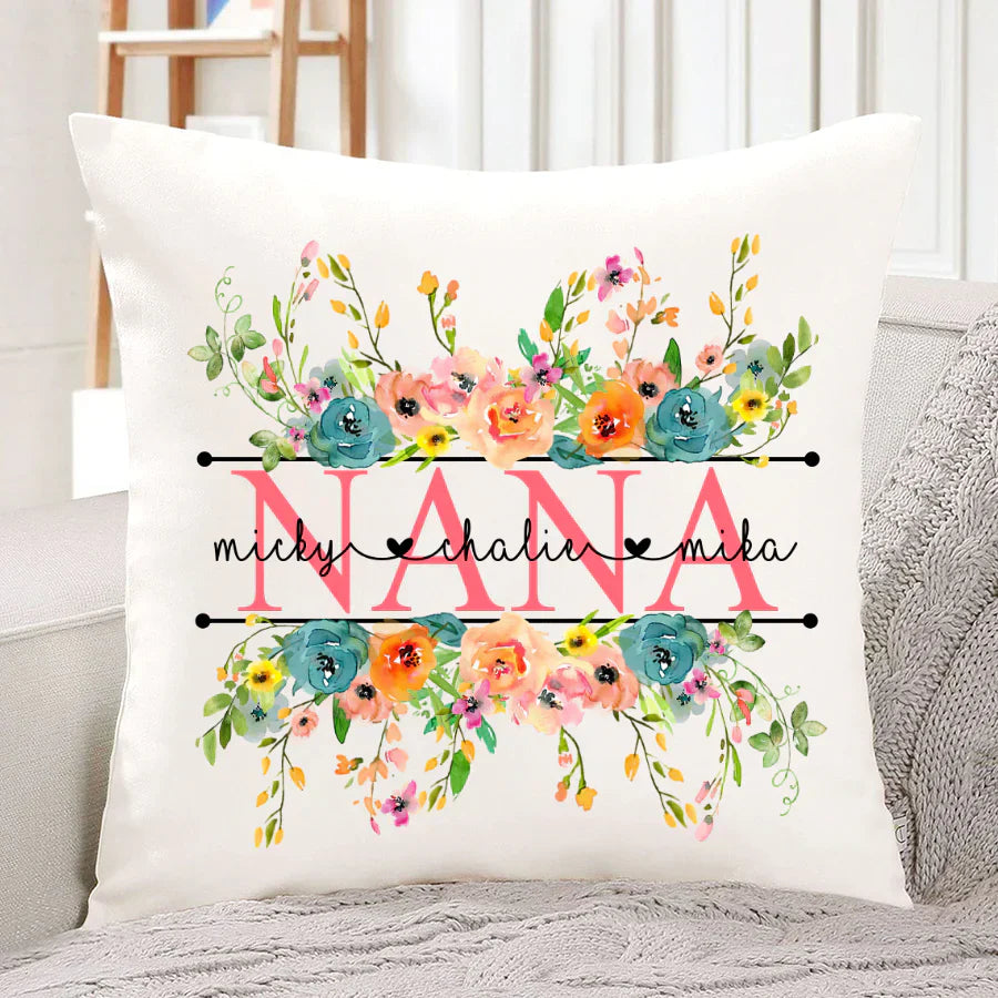 Bright Watercolor Floral Nana And Grandkids CTH01 Indoor Pillow