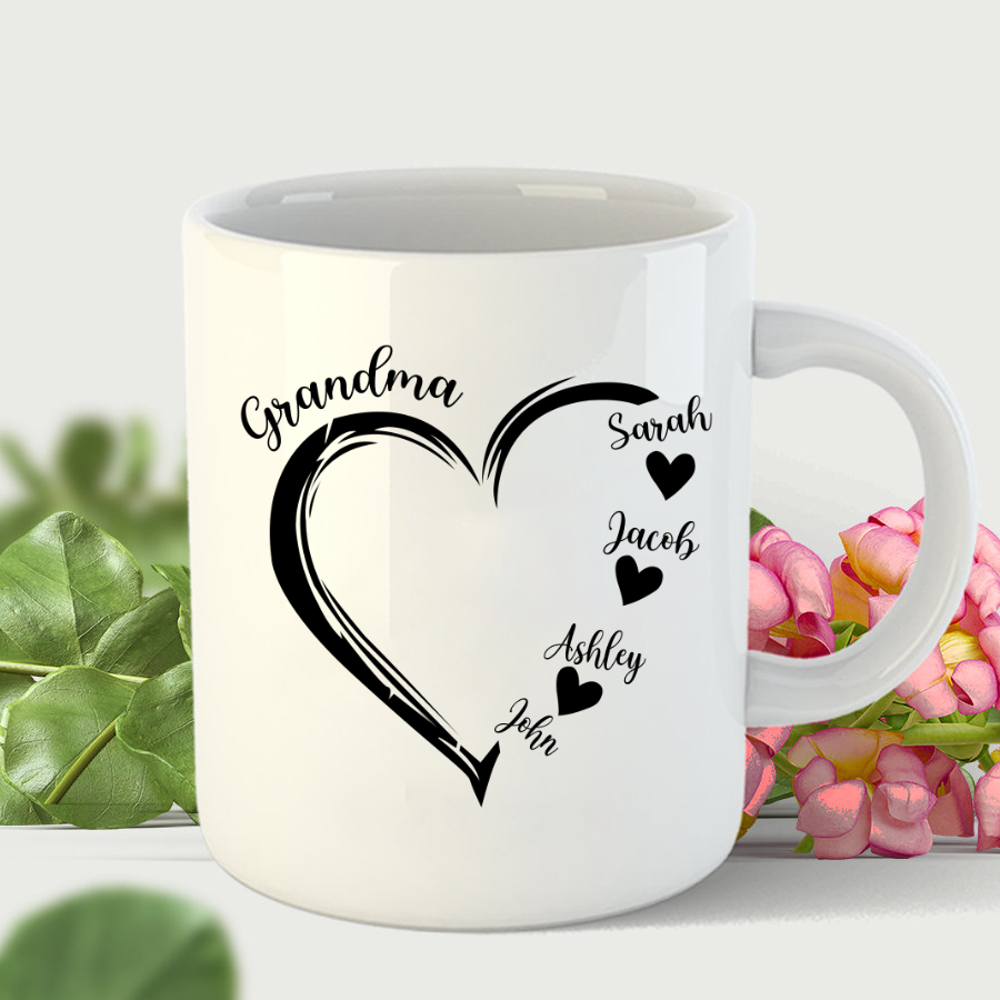 Grandma and Grandkids Heart , Grandma Heart Shirt, Custom Nana Shirt, Grandma and Grand Kids Mug