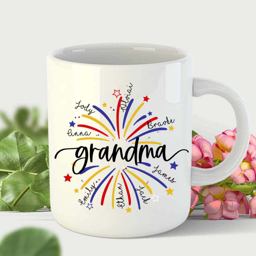 Grandma firework star And Grandkids 4th of july Mug