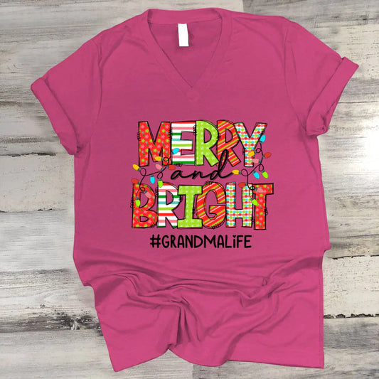 Merry And Bright Grandma Life CTH01 V-Neck