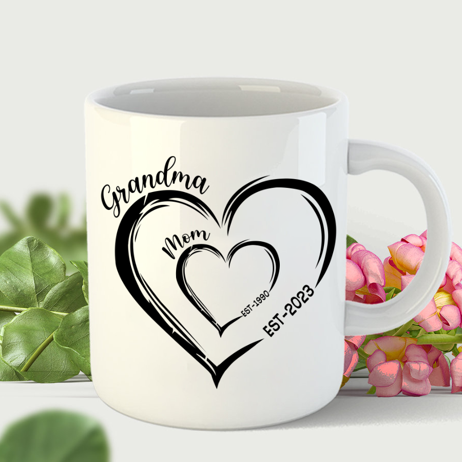 Mom Est Grandma Est Hearts, Best Mother's Day Gift Mug
