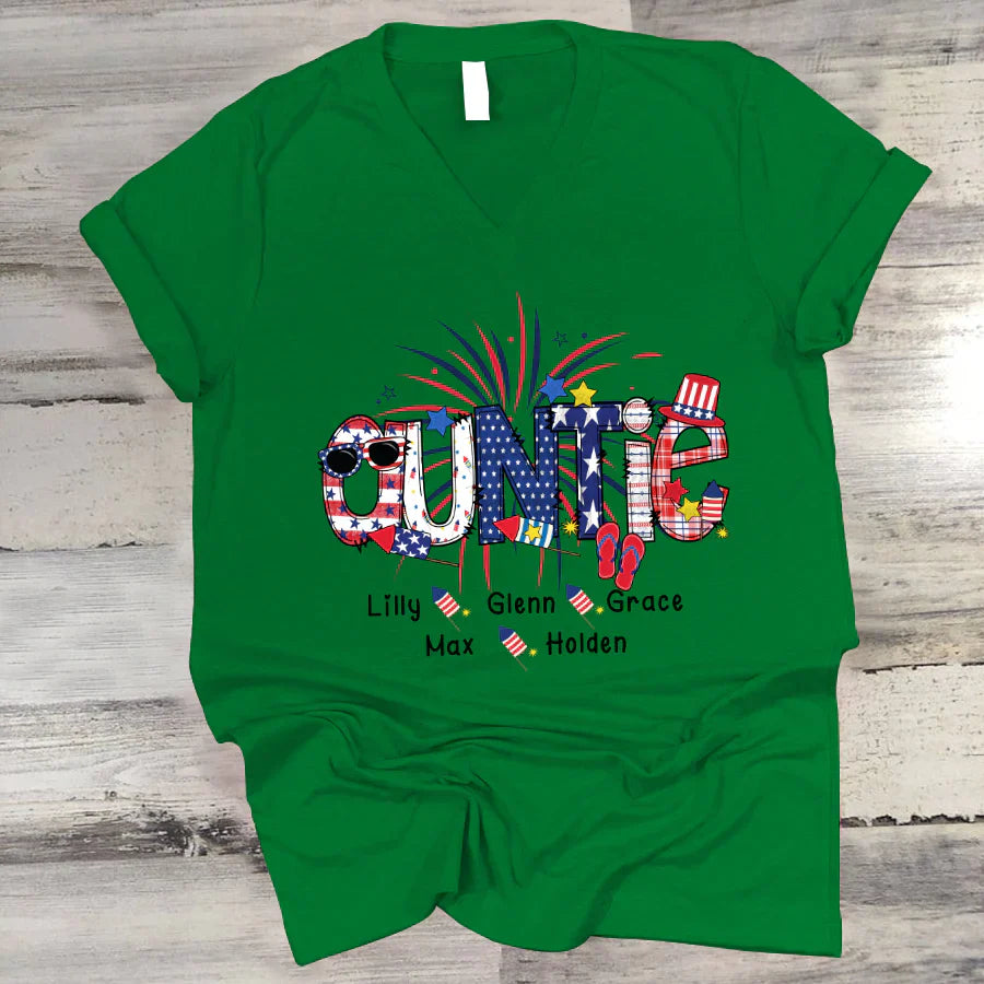 Patriotic Doodle 4th Of July Auntie And Grandkid CTH01 V-Neck