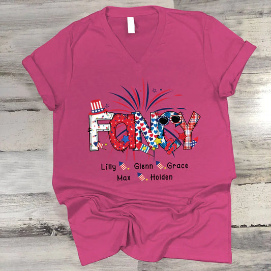 Patriotic Doodle 4th Of July Fancy And Grandkid CTH01 V-Neck