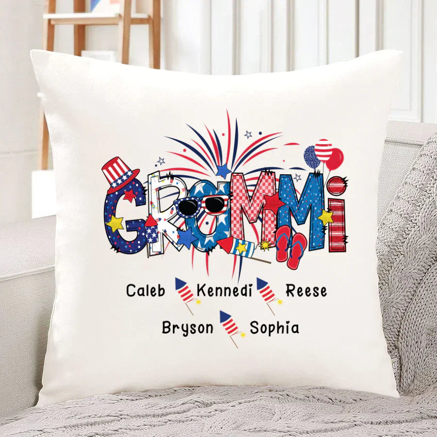 Patriotic Doodle 4th Of July GRAMMI And Grandkid CTH01 Indoor Pillow