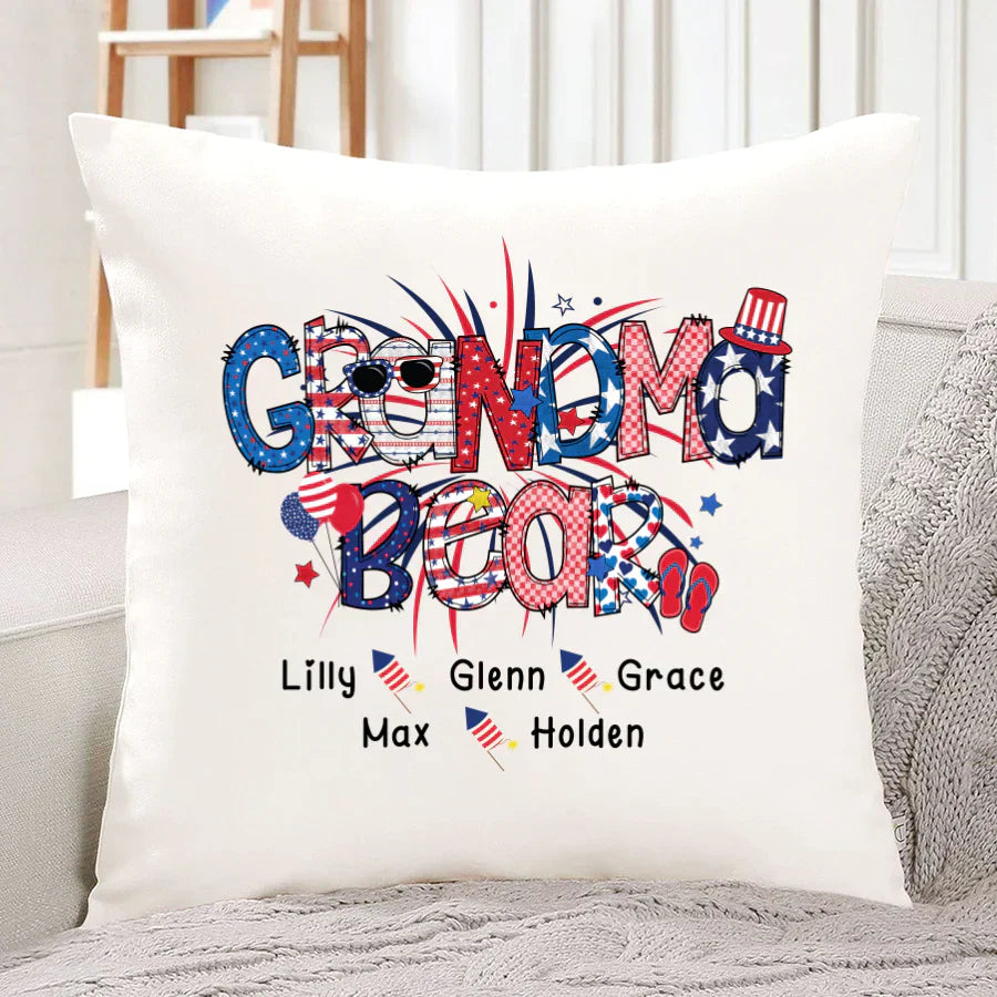 Patriotic Doodle 4th Of July Grandma Bear And Grandkid CTH01 Indoor Pillow
