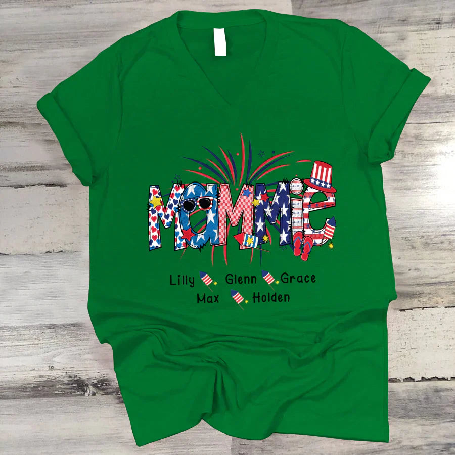 Patriotic Doodle 4th Of July Mamie And Grandkid CTH01 V-Neck