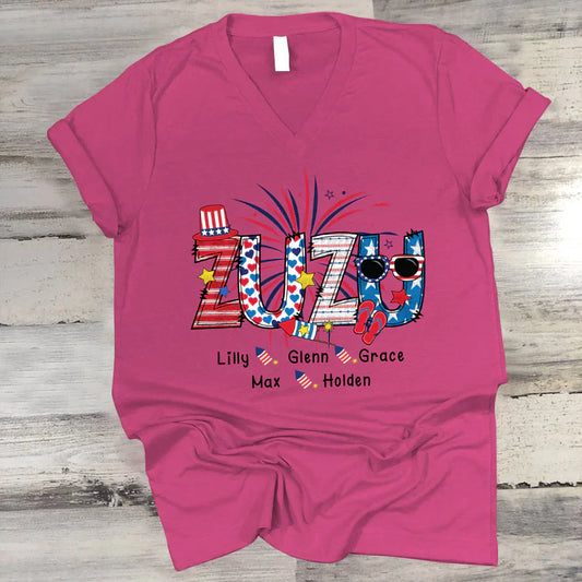 Patriotic Doodle 4th Of July Zuzu And Grandkid CTH01 V-Neck