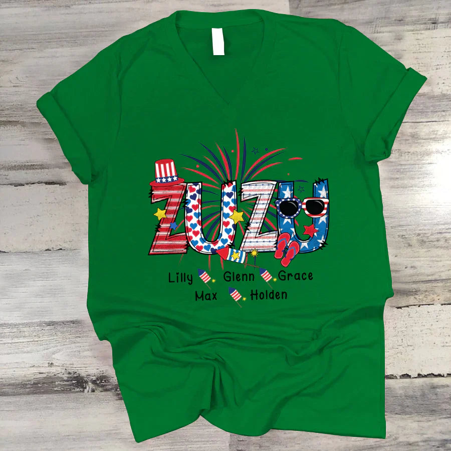 Patriotic Doodle 4th Of July Zuzu And Grandkid CTH01 V-Neck