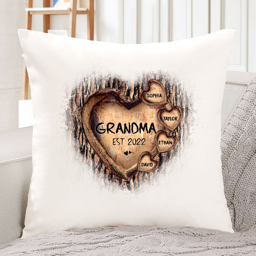 Personalized Grandma And Grandkids Hearts Tree New Indoor Pillow