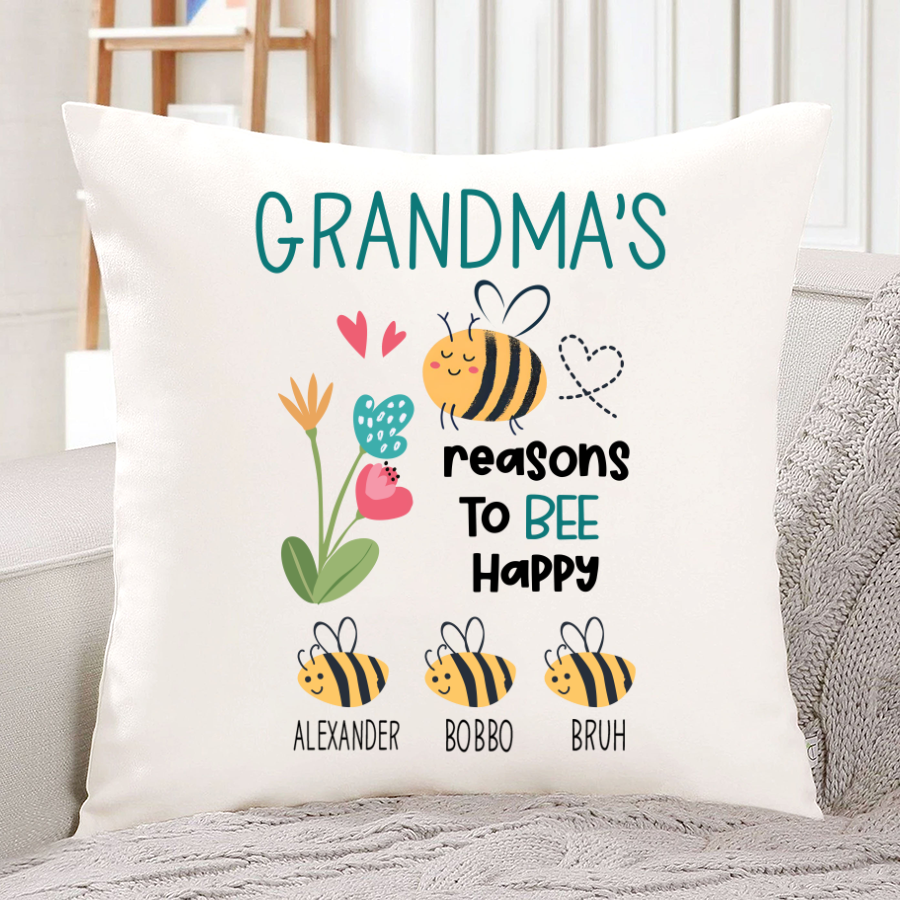 Personalized Grandma's reasons to bee happy and kids Indoor Pillow