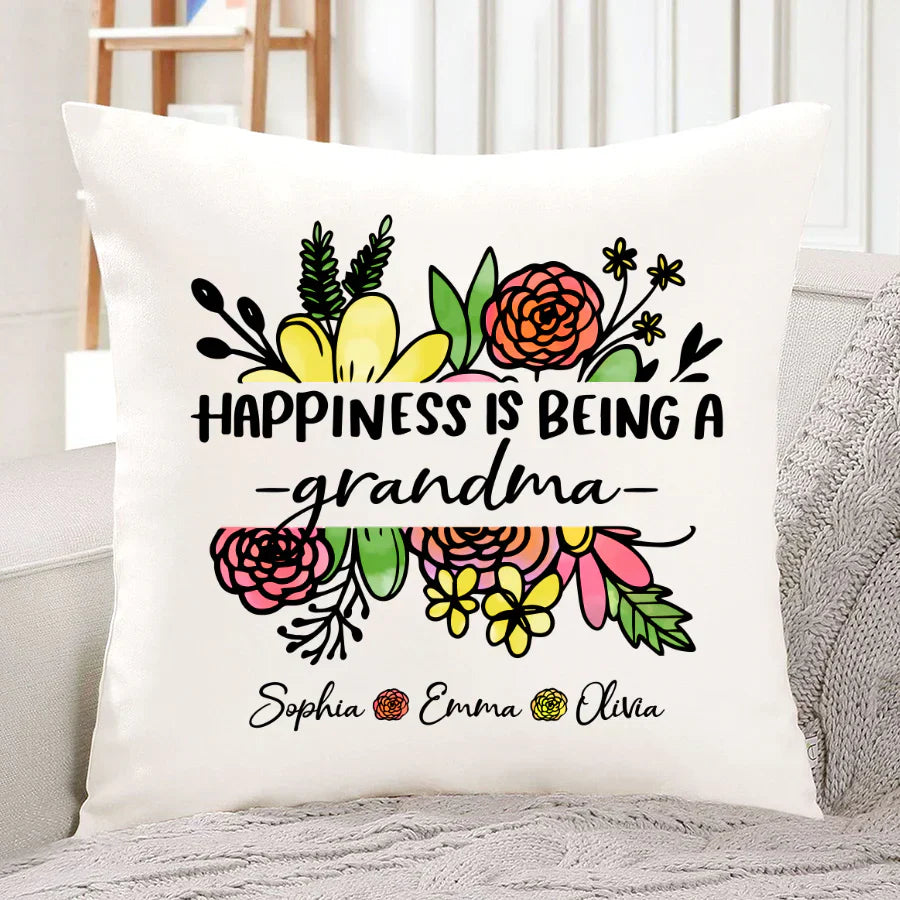 Wildflowers Happiness Is Being A Grandma And Grandkids Indoor Pillow