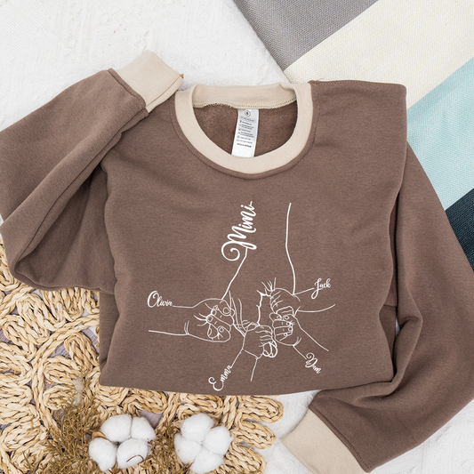 Personalized Mimi Sweatshirt with Grandkids’ Names – Custom Hands Drawing Family Sweater Gift for Grandma