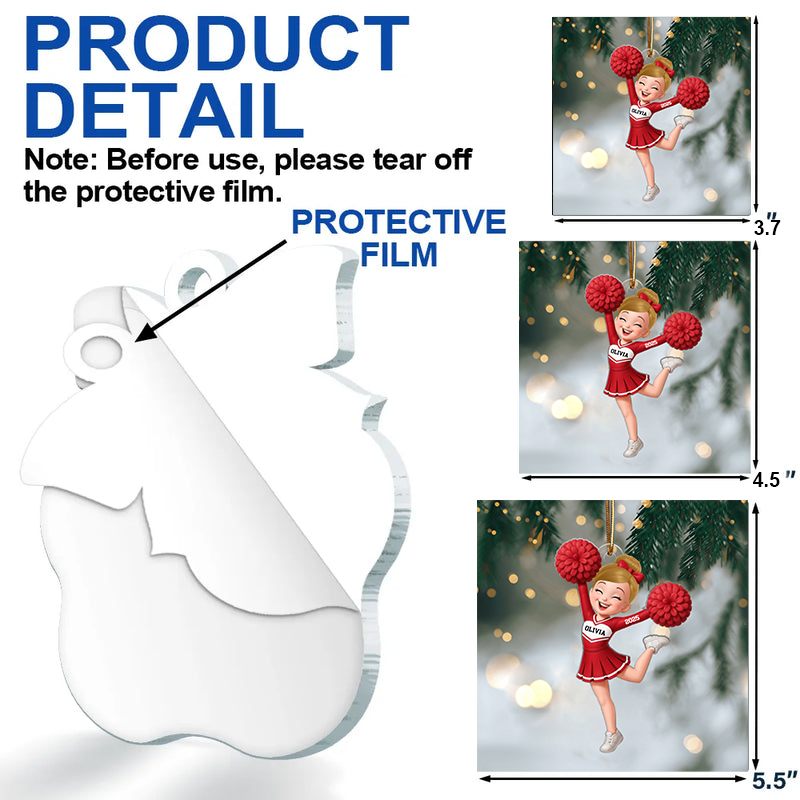 Cheerleader Girl Personalized Ornament – 3D Effect Custom Acrylic Design, Perfect Christmas Gift for Kids & Teens Ornament