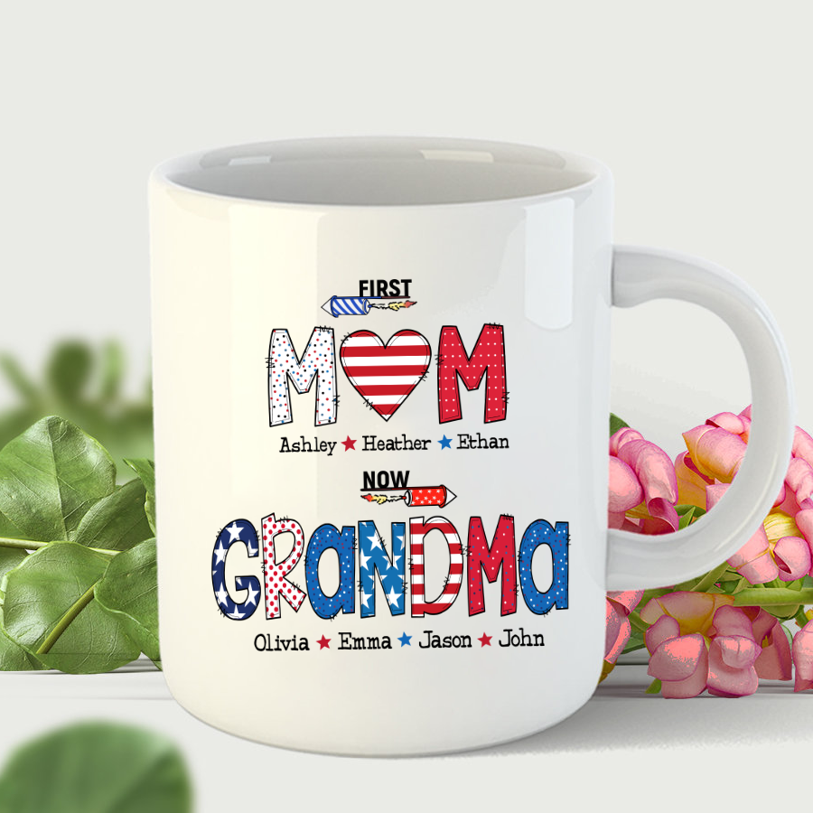 First Mom Now Grandma and grandkids Mug