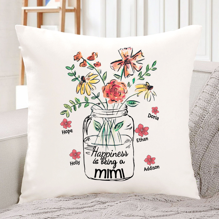 Happiness Is Being A Mimi Water Flowers Indoor Pillow