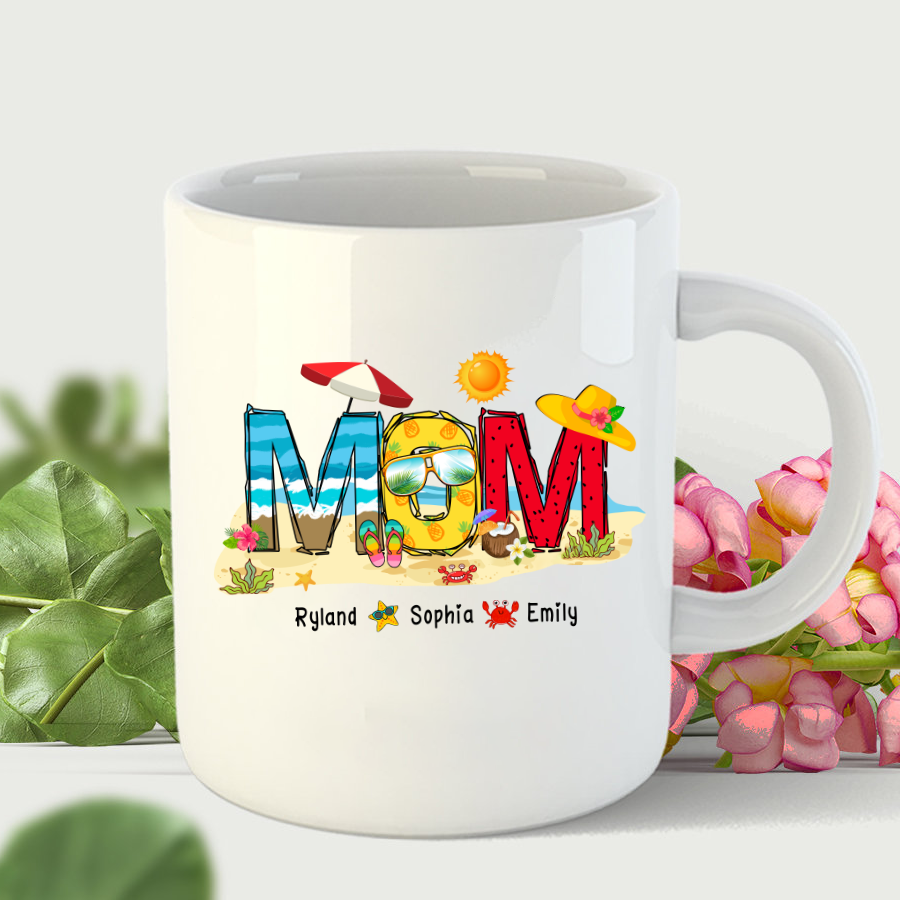 Personalized Nana Grandma Summer Beach Color Kid Names Custom Mug