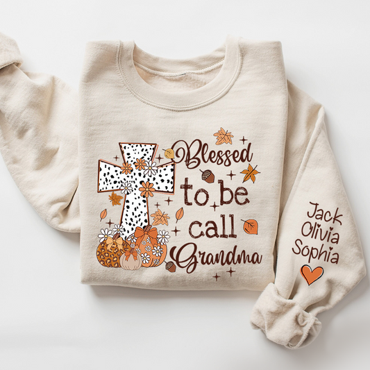 Personalized Grandma Fall Sweatshirt – Blessed to Be Called Grandma with Custom Grandkids’ Names – Grandparents Day Gift