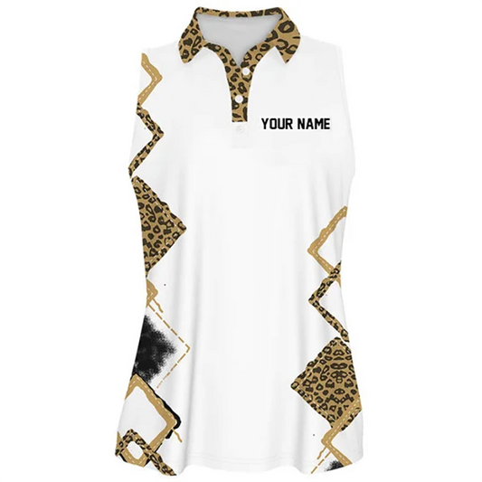 Personalized Name Leopard Grandma with Grandkids Sleeveless Polo Shirt, Gift for Mother's Day