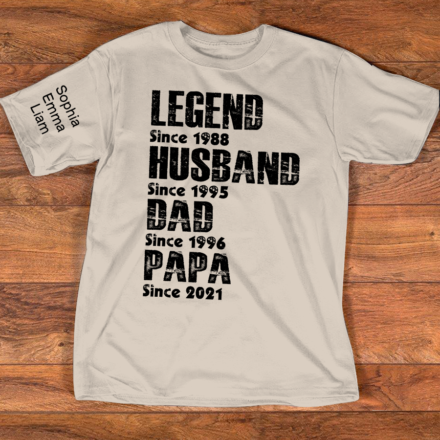 Custom Dad Shirt Legend Husband Father Papa Since, Personalized Family T Shirt with Names