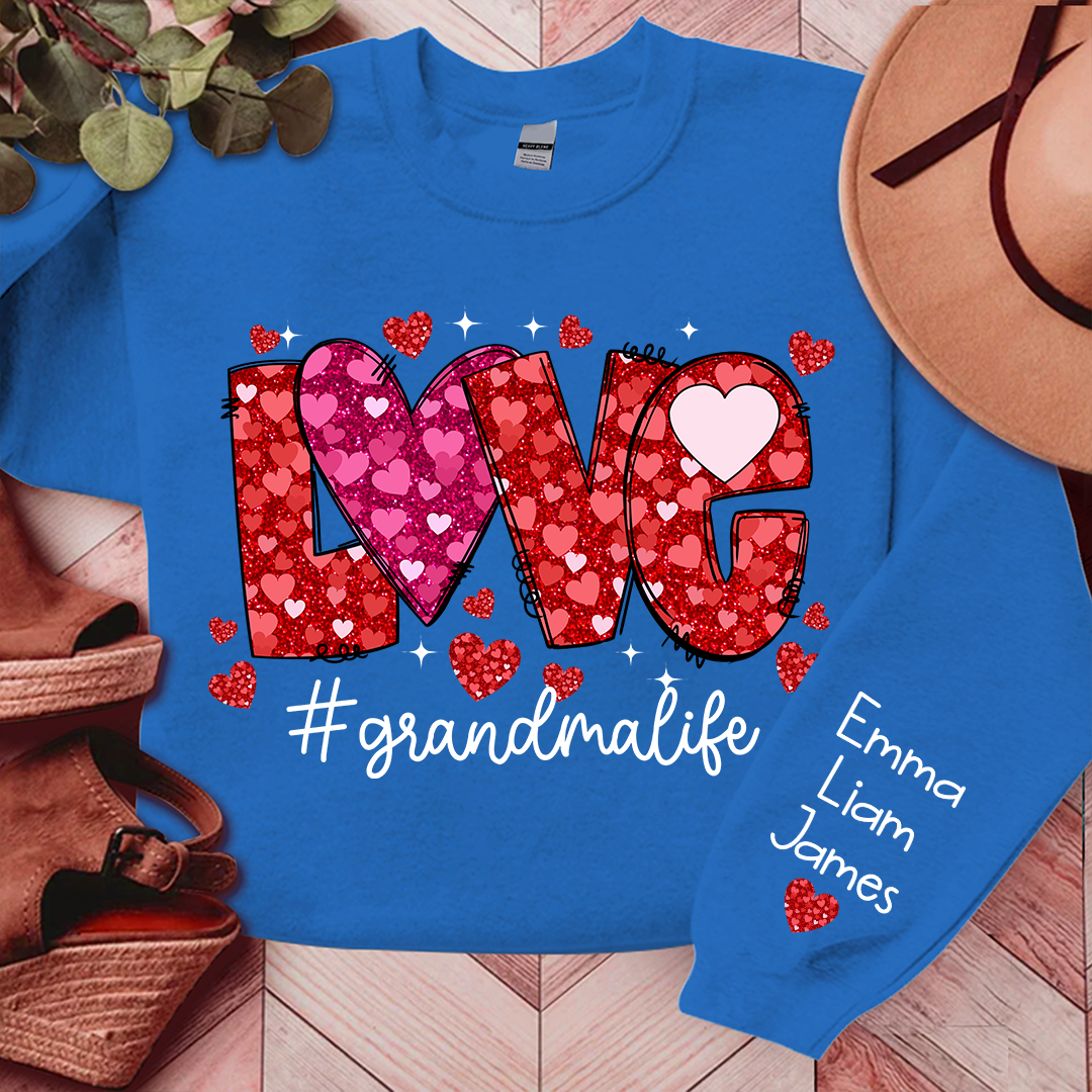 Love Pink Valentine Grandma Life, Custom Grandma And Kids, Grandma Gift TH Sweatshirt