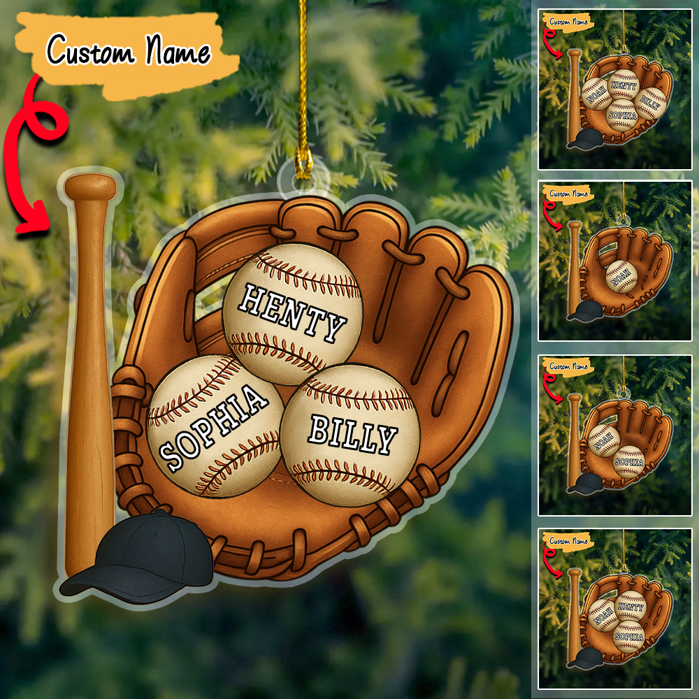 Personalized Christmas Baseball Ornament, Custom Kid's Name