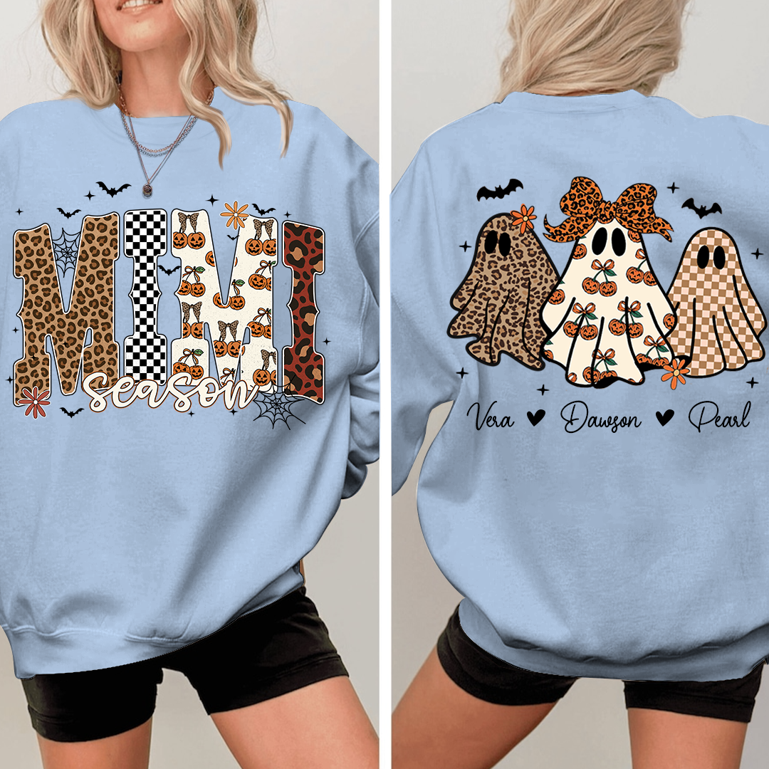 Mimi Season Halloween Sweatshirt, Custom Ghosts with Grandkids Names