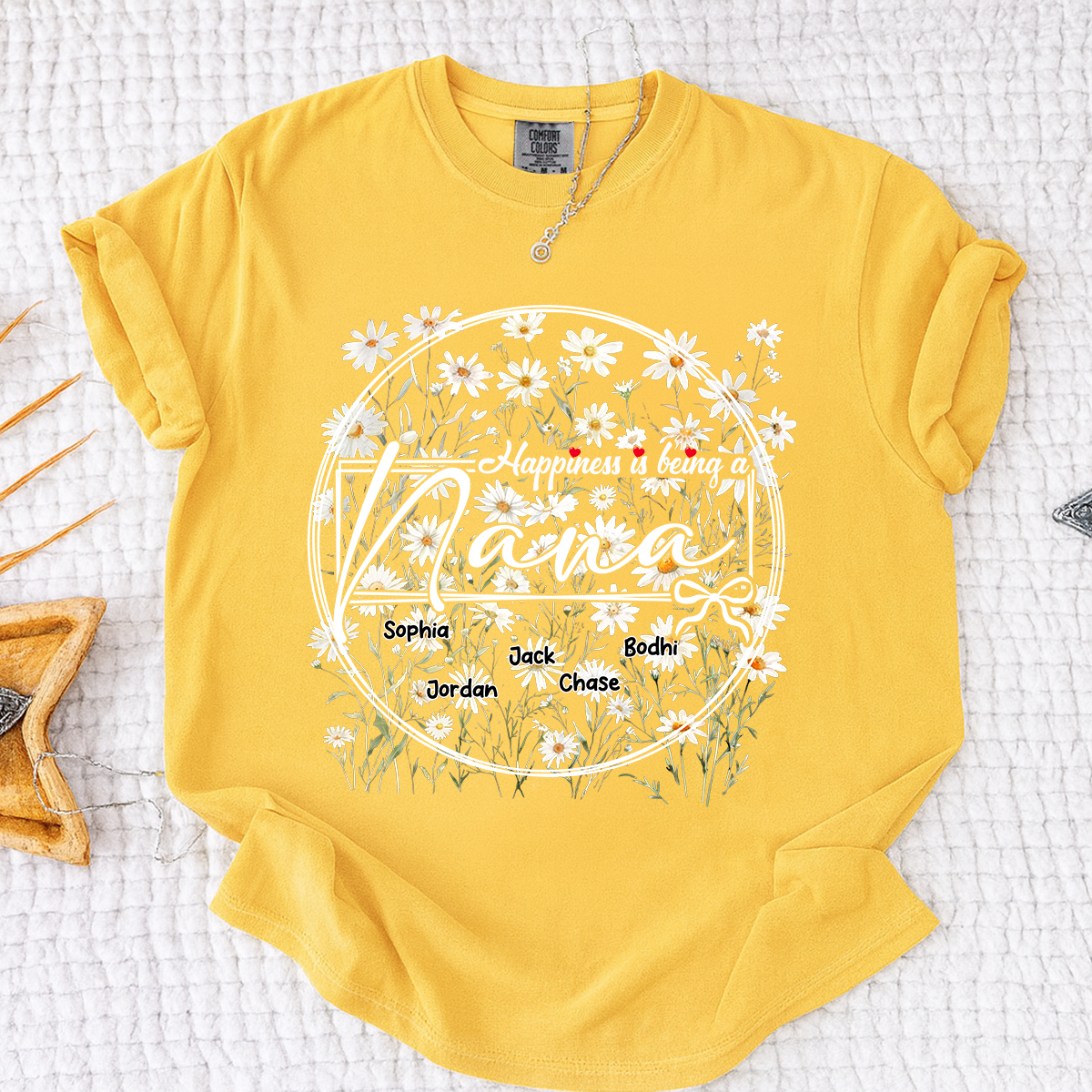 Comfort Colors® Personalized Nana Shirt with Kids' Names, Custom Floral Design, Happiness is Being a Nana