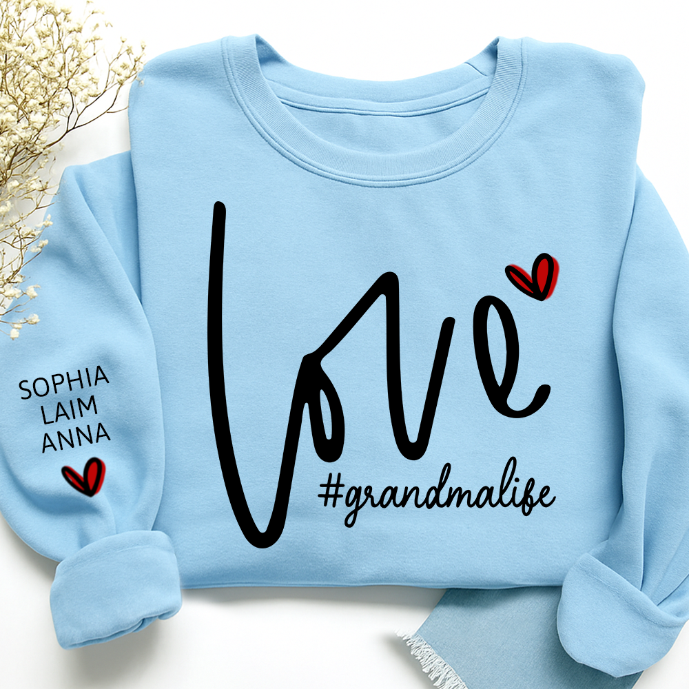 Custom Love Grandma Life Valentine Sweatshirt, Heart Valentine Gifts For Grandma And Kids