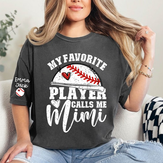 My Favorite Player Calls Me Mimi Shirt, Personalized Baseball T Shirt with Grandkids Names