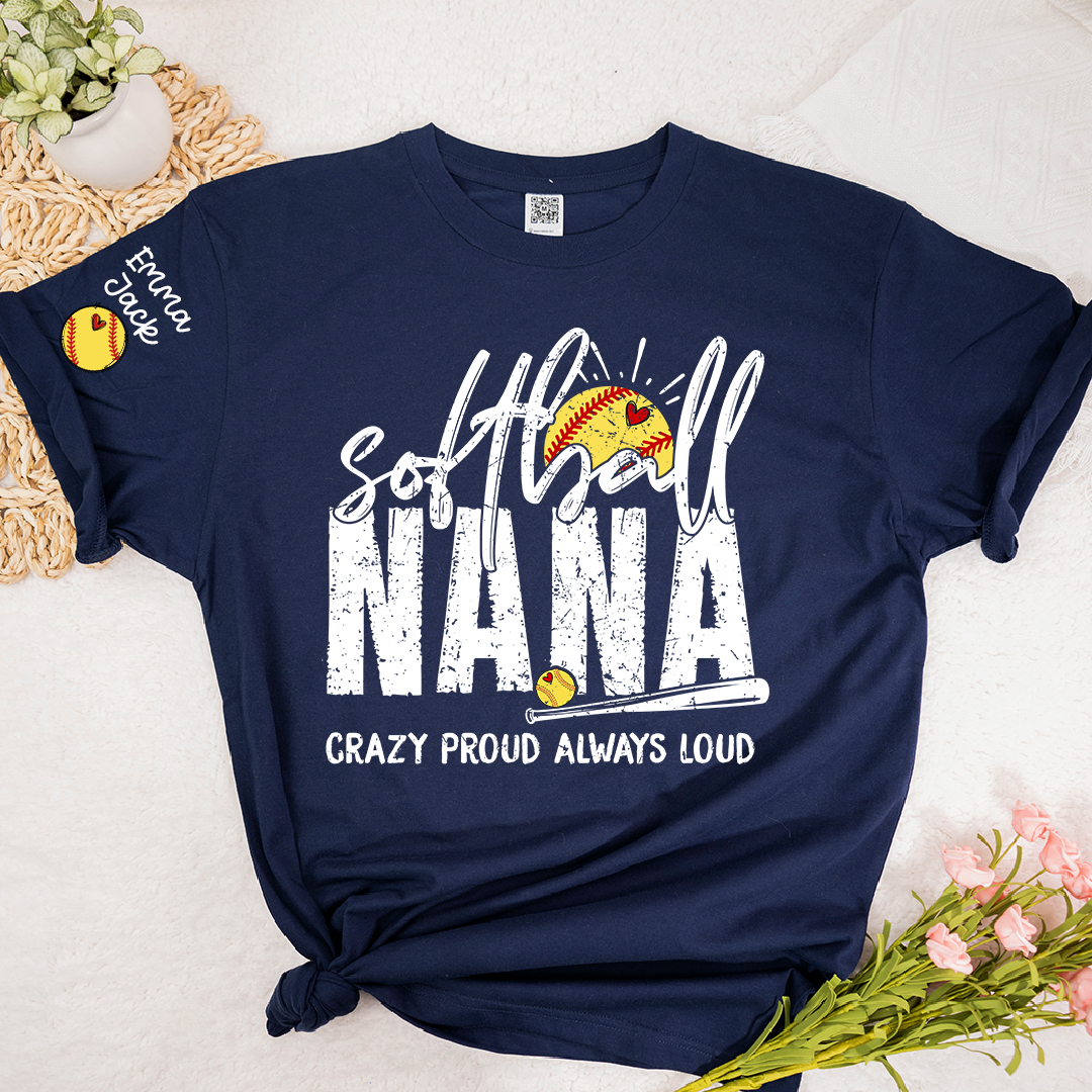 Custom Softball Nana T-Shirt, Personalized Sports Grandma Tee for Game Day