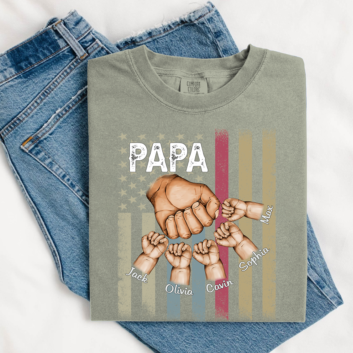 Comfort Colors® Custom Papa And Kids Fist Bump American Flag 2025 T-Shirt