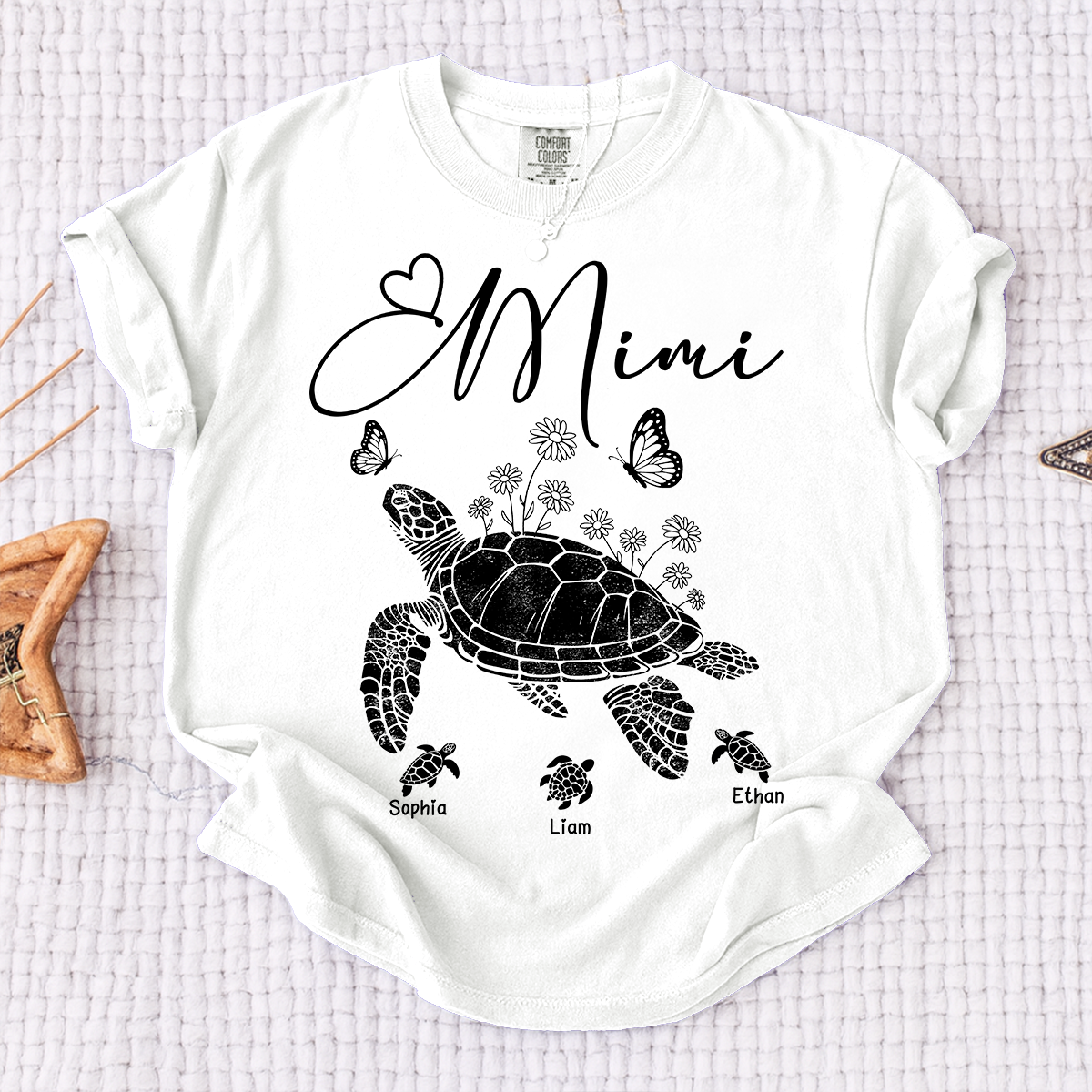 Comfort Colors® Personalized Mimi Shirt featuring A Turtle, Grandma And Grandchildren, A unique Gift For Grandma And Family