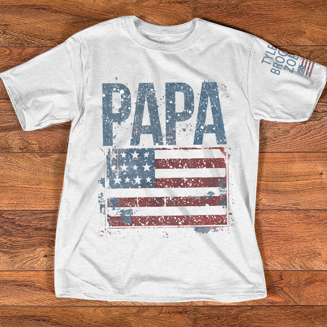 Custom American Flag Papa T-Shirt, Patriotic Papa Gift American Flag Tee