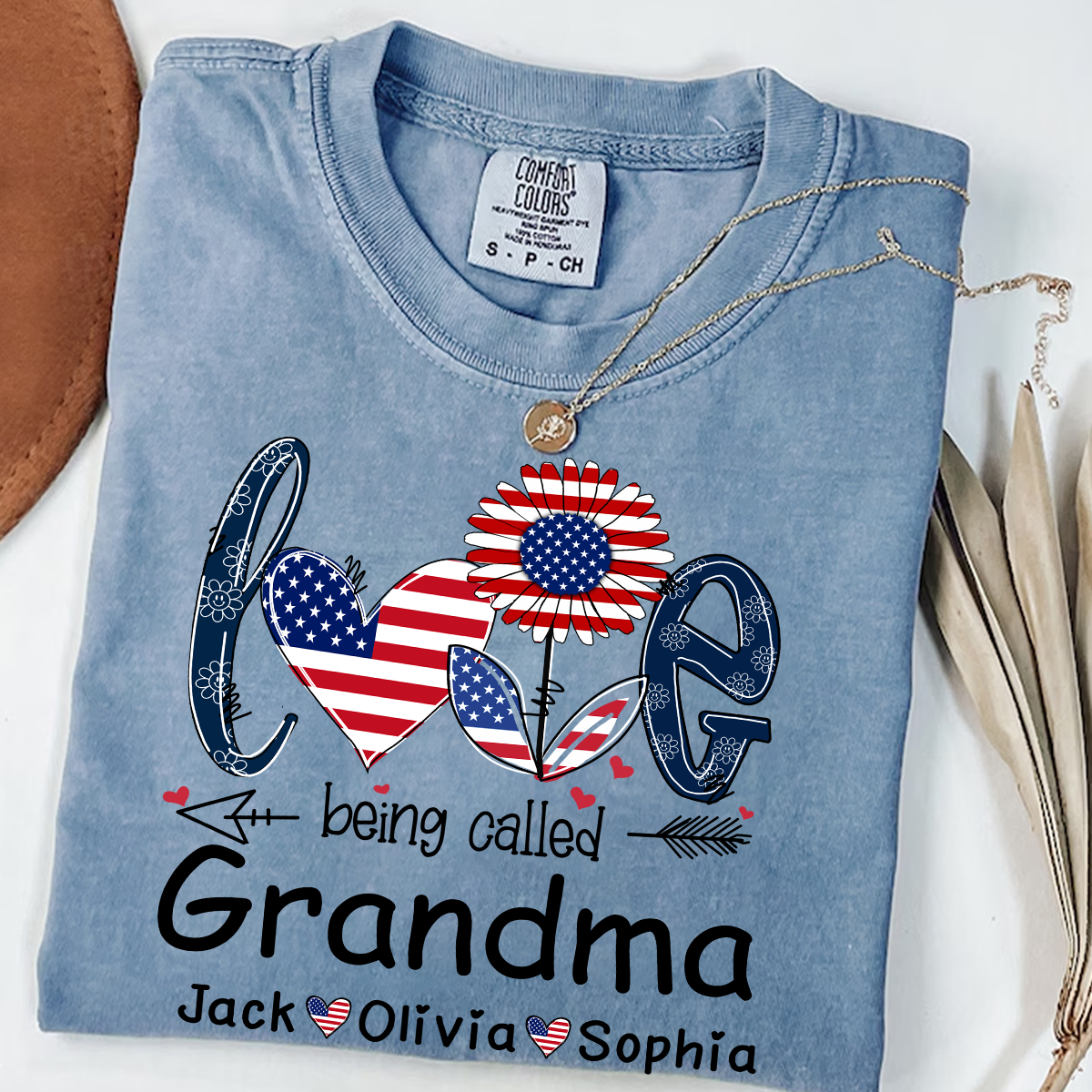 Comfort Colors® I Love Being Grandma With Grandkids Flower USA Shirt, Gift For Grandma T-Shirt