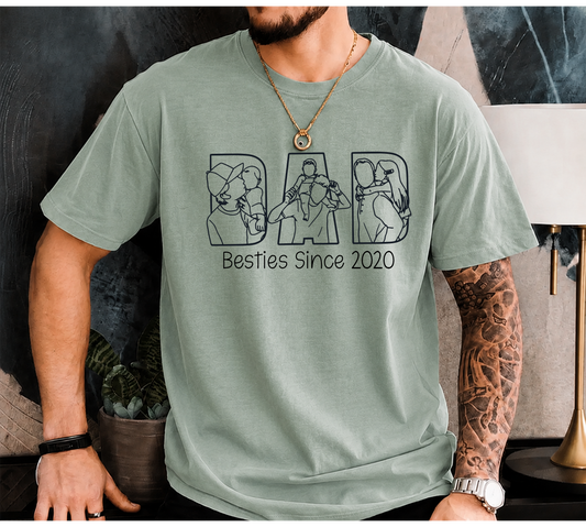 Personalized Photo Dad T-Shirt – Custom Line Art Family Design Gift for Daddy Papa Dad