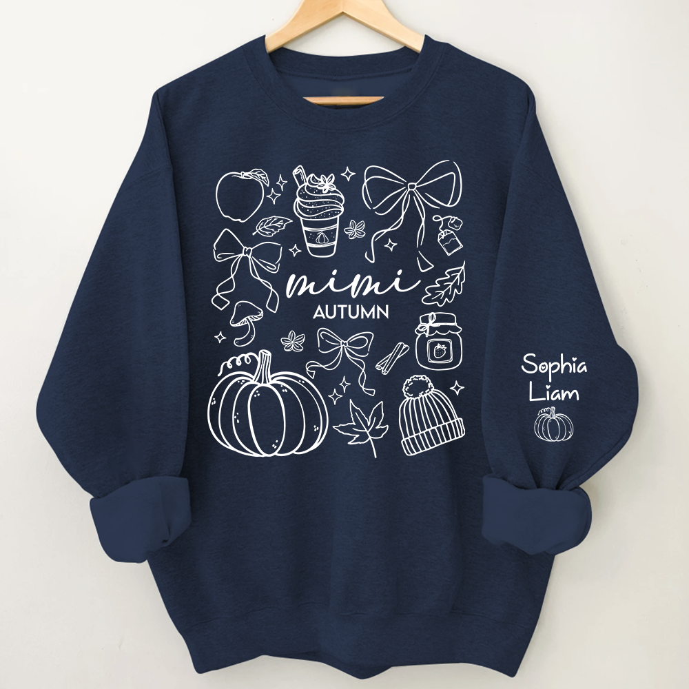 Custom Mimi Autumn Sweatshirt with Grandchildren Names, Personalized Fall Pumpkin Cozy Season Shirt, Grandma Gift