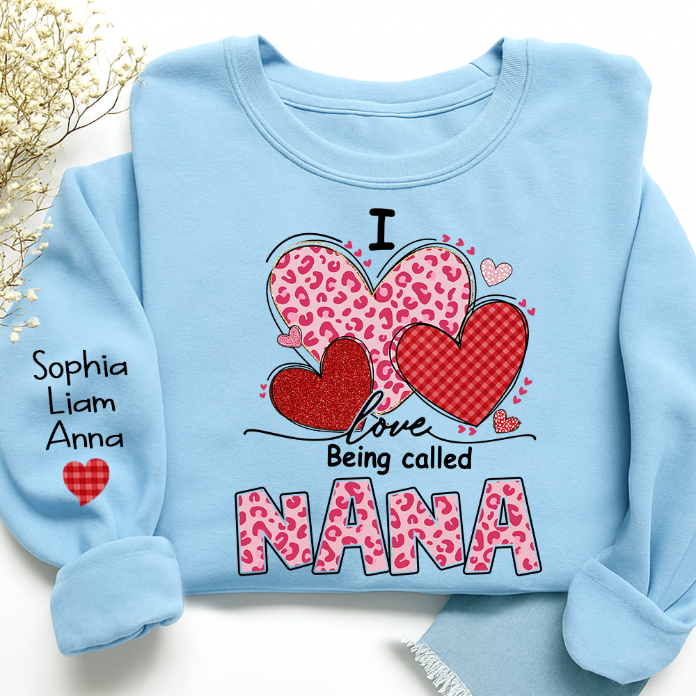 Personalized Mimi Sweatshirt, I Love Nana Leopard Heart Graphic, Cozy Valentine Family Style